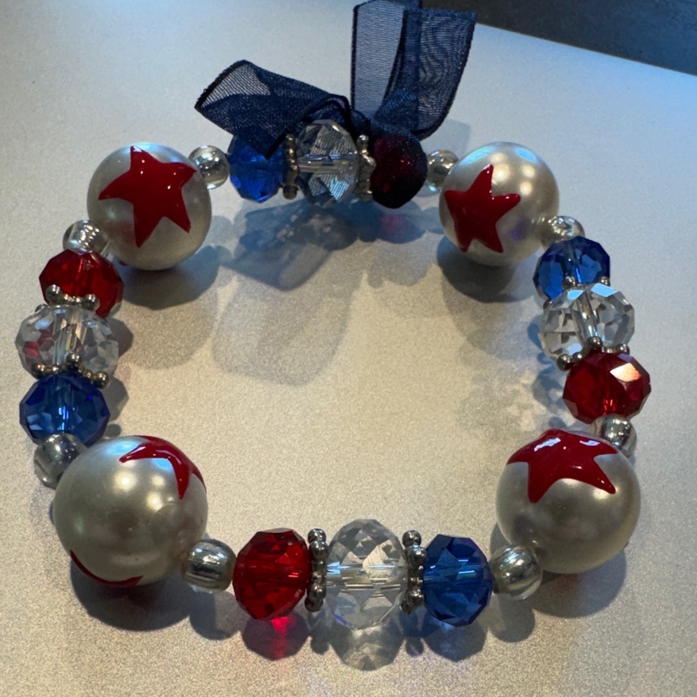 Red, White, and Blue Beaded Bracelet Set of 2 - Picture 4 of 6
